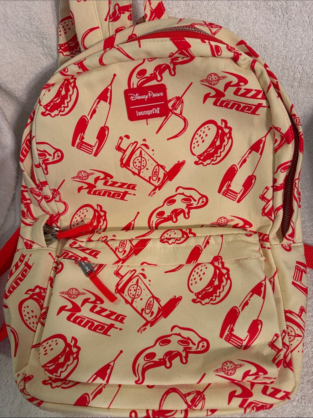 Loungefly Cream and Red Pizza Planet Backpack